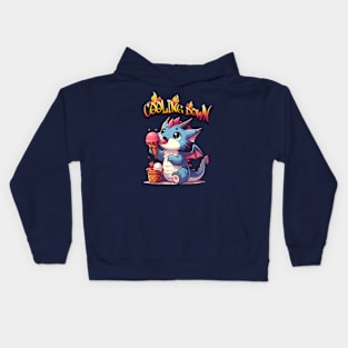 Cute dragon cooling down with ice cream Kids Hoodie